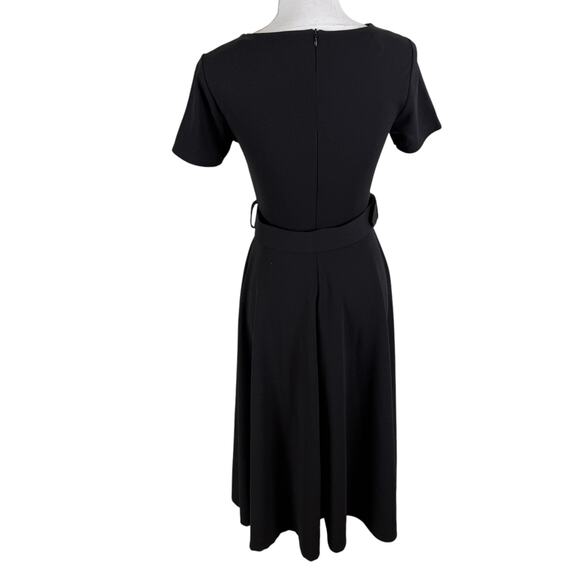 Melitea Women Black Midi Dress Belted Size XS/S Retro Minimalist Preppy Classic - Picture 5 of 7